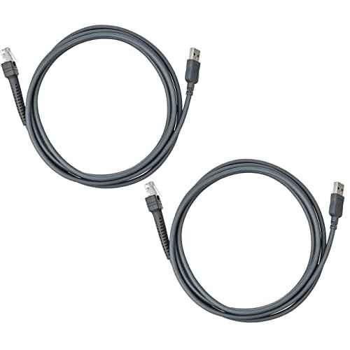(2 Pack) Zebra Symbol Replacement Cable for LS2208 Series Handheld Barcode Scanner Gray CBA-U01-S07ZAR LS2208/A LI2208 LS4278 STB4278 LI4278 USB to RJ45 Compatible (2M / 6FT Flatted USB Port)