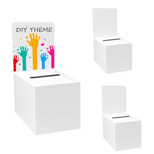 White 3-Pack Raffle Ticket & Donation Box Set with Removable Header
