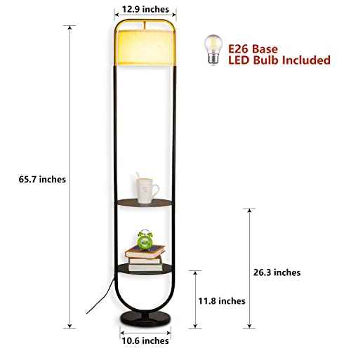 beaysyty Modern Elegant with Double Tray Floor Lamp for Office Cafe Den Living Room Bedroom,Foot Switch and Black Finish,Beige Cloth Lampshade Arc Floor Lamp