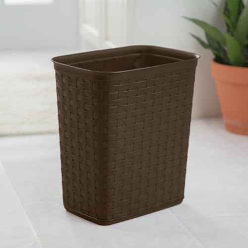 Sterilite 3.4 Gallon Weave Wastebasket, Small, Decorative Trash Can for the Bathroom, Bedroom, Dorm Room, or Office, Espresso Brown, 6-Pack