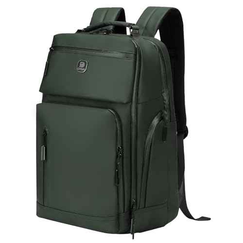 Large Capacity Water Resistant Laptop Backpack, 17 Inch Airplane Approved Durable Bag for College, Business Travel, Green