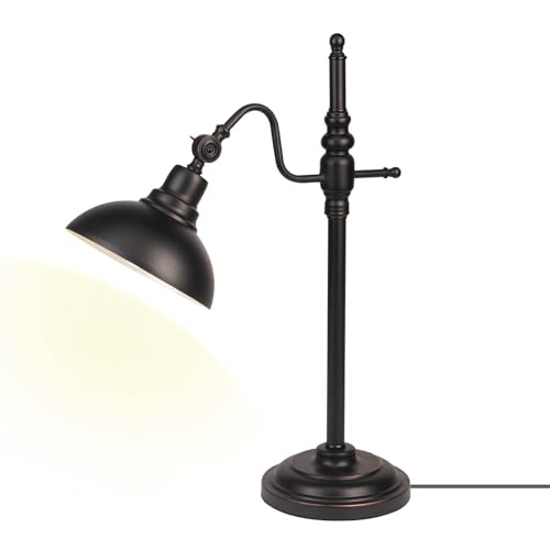 Industrial Desk Lamp,Black Farmhouse Desk Lamp,Adjustable Rustic Modern Table Lamps,E26 Vintage Metal Desk Lamps for Office Living Room Dorm