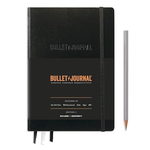 LEUCHTTURM1917 The Official Bullet Journal Edition 2 - Notebook Built for BuJo, Medium A5 204 Pages of 120gsm Paper, with Bujo Pocket Guide (Black)