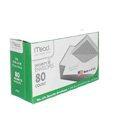 Mead #6-3/4 Envelopes, 3-5/8" x 6-1/2", Security Printed Lining for Privacy, Gummed Closure, White All-Purpose 20-lb Paper Mailing Envelopes, 80 Count (75212)
