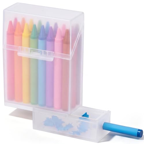 Clear 2-in-1 Plastic Crayon Box with Sharpener - Holds 24 Colored Pencils, Kids Art Storage