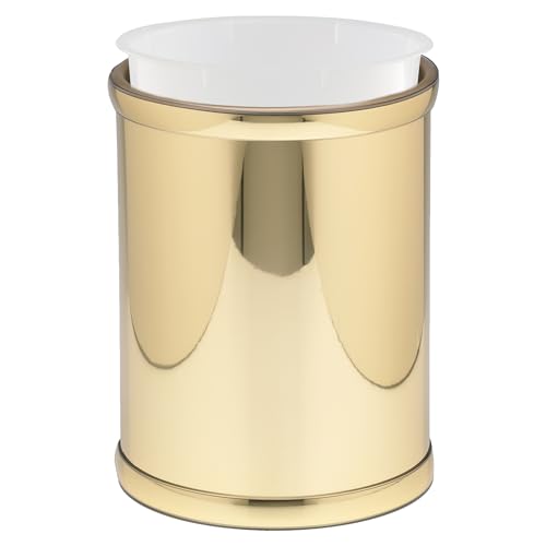 Kraftware Mylar Collection Wastebasket with Plastic Liner, adds Luxurious Style to The Home or Office, Bathroom or Bedroom, 8 Quart, 2 Piece Set with Liner for Easy Cleanup, Gold w Gold Trim