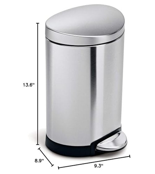 simplehuman 6 Liter / 1.6 Gallon Semi-Round Bathroom Step Trash Can, Brushed Stainless Steel