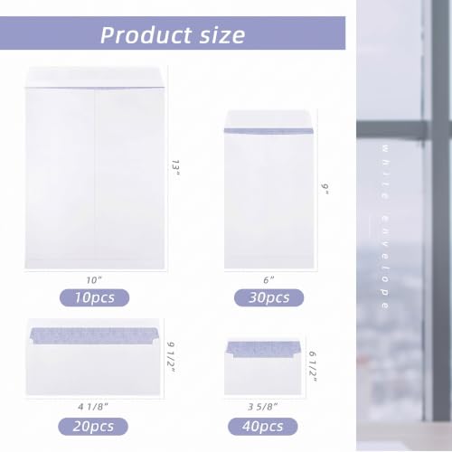100 Pcs Self-Sealing Security Envelope Assortment with 4 Sizes - Zonon