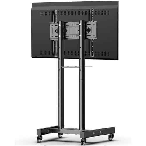 Mobile TV Stand with Wheels for 26-60 Inch Flat Curved TVs & Monitors, Rolling TV Cart Max VESA 400x400mm up to 90 lbs, Height Adjustable with Media Shelf, 32 40 42 43 50 55 inch TV Floor Mount
