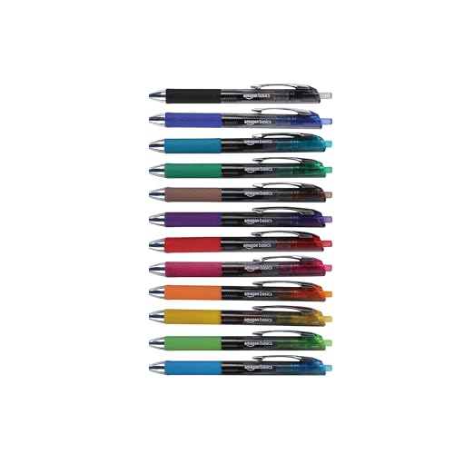 Amazon Basics Assorted Fine Point Gel Pens 0.7mm Retractable 12-Pack
