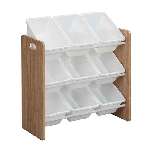 ECR4Kids 3-Tier Organizer with 9 Bins, Toy Storage, Dark Natural/White