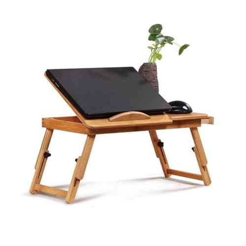 Laptop Desk Adjustable Bamboo Laptop Table with Fan Drawer Foldable Bed Tray Breakfast Tray Padded Lap Work Tray,for Working Writing Drawing