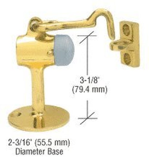 C.R. LAURENCE DL2521PB CRL Polished Brass Floor Mounted Heavy Duty Door Stop With Hook and Holder