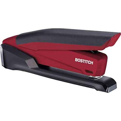 Bostitch Office Executive 3 in 1 Stapler, Includes 210 Staples and Integrated Staple Remover, One Finger Stapling, No Effort, 20 Sheet Capacity, Spring Powered Stapler, Red