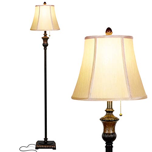 Brightech Sophia LED Floor Lamp, Tall Mid-Century Modern Lamp with Bell Shape Fabric Shade, Great for Bedroom & Living Room Decor - Bronze