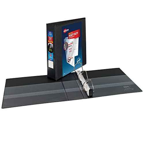 Avery Heavy-Duty View 3 Ring Binder, 2" One Touch Slant Rings, Holds 8.5" x 11" Paper, 4 Black Binders (79872)