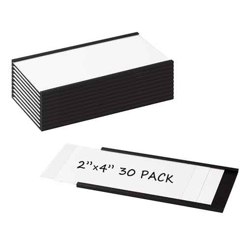 Realth C Channel Magnetic Label Holders 30 Pack 2'' x 4'' with Paper Inserts and Clear Plastic Protectors, Magnetic Data Card Holders File Cabinet Labels for Metal Racks and Shelves