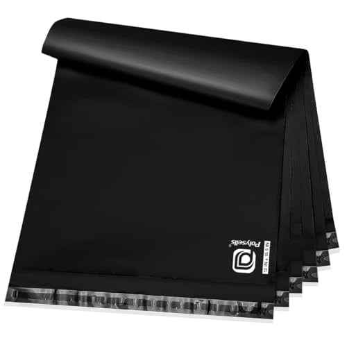 POLYSELLS 100 pcs 12x15.5 Inches Black Poly Mailers Shipping Envelopes, Strong Adhesive Sealing, Waterproof, and Tear-resistant Postal Mailing Bags for Clothing, Books, and Accessories