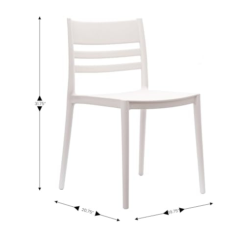Flash Furniture Bridgeport Patio Chair with Slatted Back and Contoured Seat, Commercial All-Weather Stacking Resin Chair, UV Resistant, Indoor-Outdoor, White