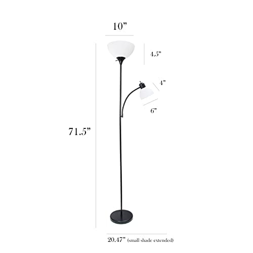 Simple Designs LF2000-BLK-2PK 2 Light Mother Daughter Floor Lamp with Reading Light, 2 Pk Black, 71.5"