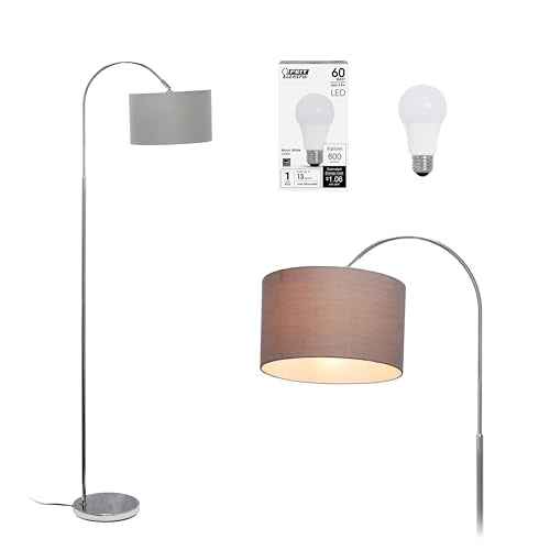 Simple Designs LF2005-GRY-LB 66" Modern Brushed Nickel Arched Floor Lamp with Gray Shade for Living Room, Hallway, Entryway, Bedroom, Office, with Feit LED Bulb Included