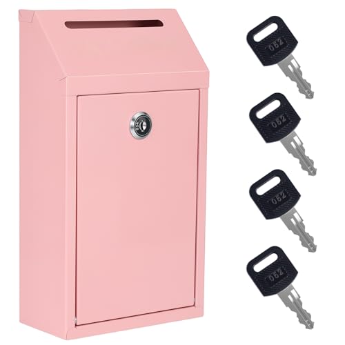 Sumerfnt Pink Locking Cash Box with Slot, Wall Mount, 4 Keys – Outdoor/Indoor Donation Box
