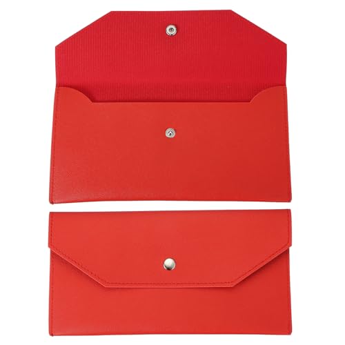 PATIKIL Red Leather Cash Envelope Wallet Budget Holder Reusable Money Bag