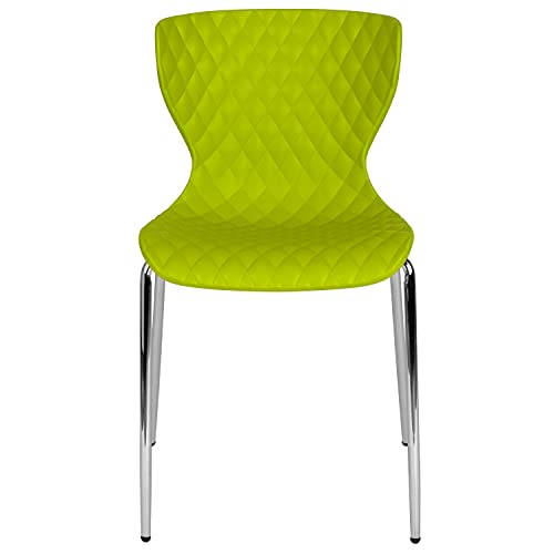 Emma + Oliver Citrus Green Plastic Stack Chair - Contemporary Diamond Quilt, Ergonomic 17W x 20D x 31H