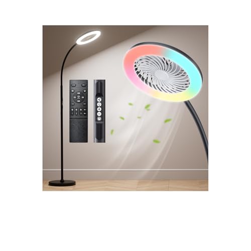 Floor Lamp with Fan Light with RGB, 1800LM LED Standing Lamp with Fan Remote & Push Button Control, Dimmable Tall lamp with fan, Adjustable Gooseneck Reading Stand up Lamp Pedestal Fan Light Combo