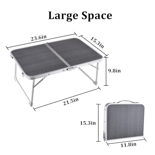 Gray Foldable Laptop Desk with Hidden Storage - Portable Bed Table