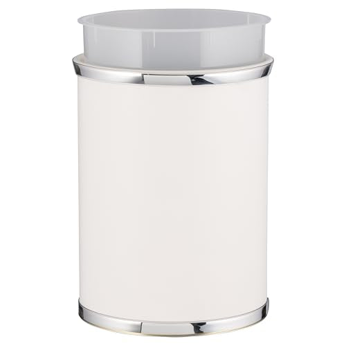 Kraftware Sophisticates Oval Wastebasket with Plastic Liner, Adding Classic Style to The Bathroom and All Other Rooms in The Home or Office, 13 Quart Capacity, 2 Piece Set, White with Polished Chrome