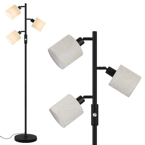 Floor Lamps for Living Room, Standing Lamp, 3-Light Tree Floor Lamp with Lampshade, Reading Floor Lamp with Rotary Switch, 63" Tall Lamp, Modern Pole Lamp for Bedroom Office Kids Room (5W LED Bulbs)
