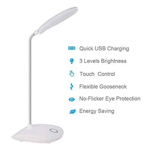DEEPLITE LED Desk Lamp with Flexible Gooseneck 3 Level Brightness, Battery Operated Table Lamp 5W Touch Control, Compact Portable lamp for Dorm Study Office Bedroom(Set of 2)