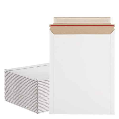 100 Pack 9.5x12 Inch Rigid Mailers, Self Seal Photo Document Mailer Cardboard Mailing Envelopes Stay Flat Mailers for CD, Photos, Document, Pictures, Papers, Files, White