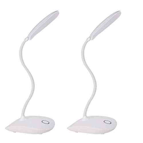 DEEPLITE LED Desk Lamp with Flexible Gooseneck 3 Level Brightness, Battery Operated Table Lamp 5W Touch Control, Compact Portable lamp for Dorm Study Office Bedroom(Set of 2)