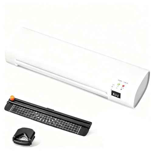 9-Inch 4-in-1 Thermal Laminator Machine with Never-Jam Tech, Includes 40 A4 Laminating Pouches, Trimmer & Corner Rounder for Office & Home Use - White