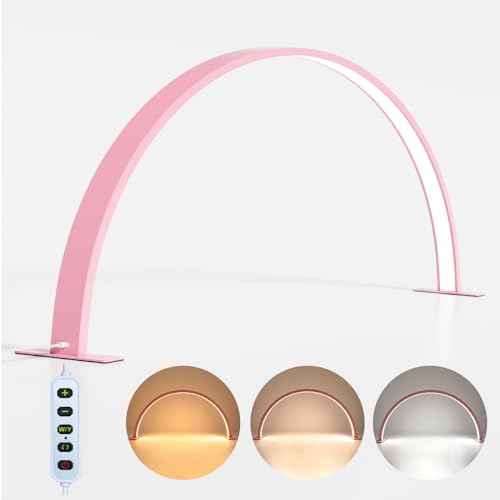 Charme Princesse 30in Half Moon Lamp 39W Half Moon Nail Desk Lamp 3000 Lumen LED Lash Light 3 Color Temperature Lash Lamp for Lashes Eyelash Extensions Tattoo Skin Care (Pink) M18S-14-US