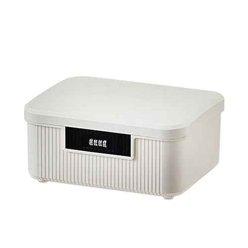 Lockable Storage Container Bin, 2.3 Gallon Capacity Organizer Box with Combination Lock, Heavy Duty Plastic Trunk, Usable As Item Organizer Or Office File Storage(White)