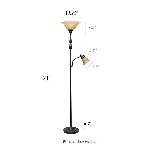 Elegant Designs LF2003-RBA 2 Light Mother Daughter Floor Lamp with Amber Marble Glass Shades, Restoration Bronze and Amber