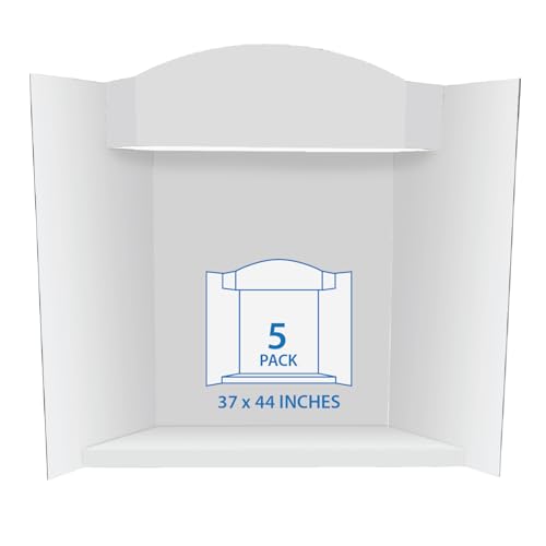 Royal Brites Stage-It Display Board, 37" x 44" 5 Pack Tri-fold Presentation Board with 3D Pop-Out Header & Shelf, White Corrugated Board for Science Fairs, School Projects, Work Presentations - 5 Pack