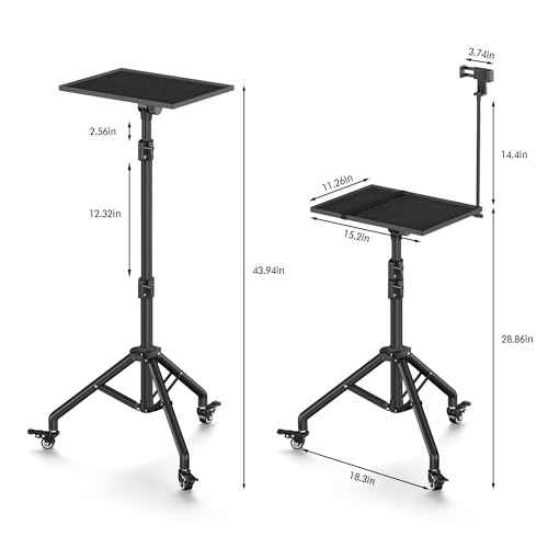 Black Projector Floor Stand with Wheels - Adjustable Height 29 to 44 Inches, Ideal for Office & Home, Portable Laptop Stand