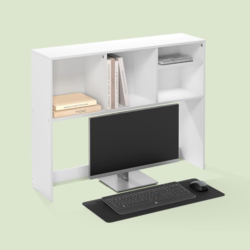 Furevol Hagen Desktop Bookshelf Hutch, 37W x 28.7H x 9.4D in, White - 4-Shelf Desk Organizer