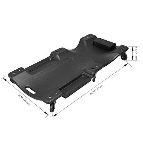 BIG RED ATRP6240BR Blow Molded Plastic Rolling Garage/Shop Creeper: 40" Mechanic Cart with Padded Headrest and 6 Casters, 280 LBS, Black