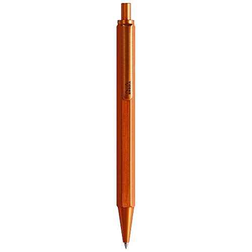 RHODIA 9388C - Script Refillable Ballpoint Pen Hexagonal Brushed Aluminium Body - Orange - 0.7 mm High Precision Retractable Ball Point, Black Ink - Script Collection