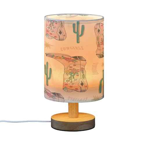 VIGTRO Table Lamp with USB Vintage Cow Girls Boot Bedroom Nightstand Lamps, Western Boho Wood Base LED Desk Light for Living Room, Office