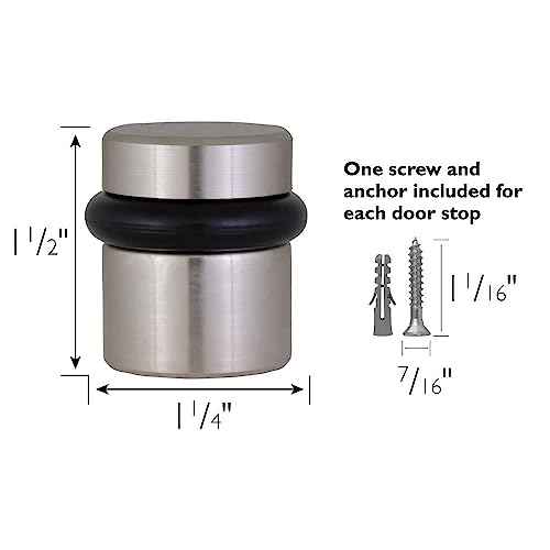 2-Pack Modern Cylindrical Floor Mounted Door Stops with Rubber Bumper, Satin Nickel, Heavy Duty Brass Construction ? Design House, 189332-SN