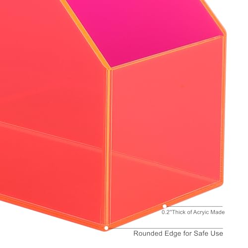 Acrylic Magazine Rack Desk File Holder Organizer for Office Desktop Vertical Magazine Storage Box, 12 x 10 x 5'', Neon Pink