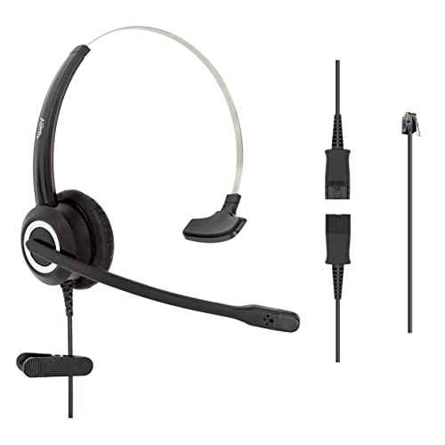 RJ9 Corded Office Headset HD Voice for MITEL Nortel Meridian NEC Polycom Packet 8 ShoreTel Xblue IP Phones, Plus 3.5mm Adapter (Monaural)