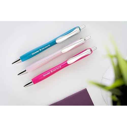Schneider Limited Edition Slider Rave Colors, XB (Extra Broad) Ballpoint Pen, Refillable + Retractable, 1.4 mm, Pearl Barrel, Blue Ink, Box of 5 Pens (132519)