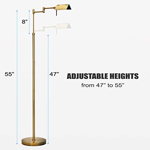 O'Bright Brook Antique Brass Dimmable LED Floor Lamp - Adjustable, Swivel Arm